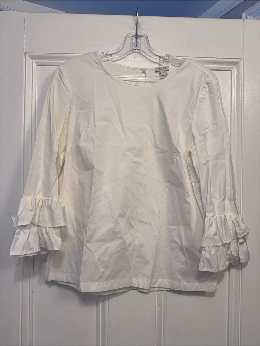 J. Crew Cream Ruffle Sleeve Blouse